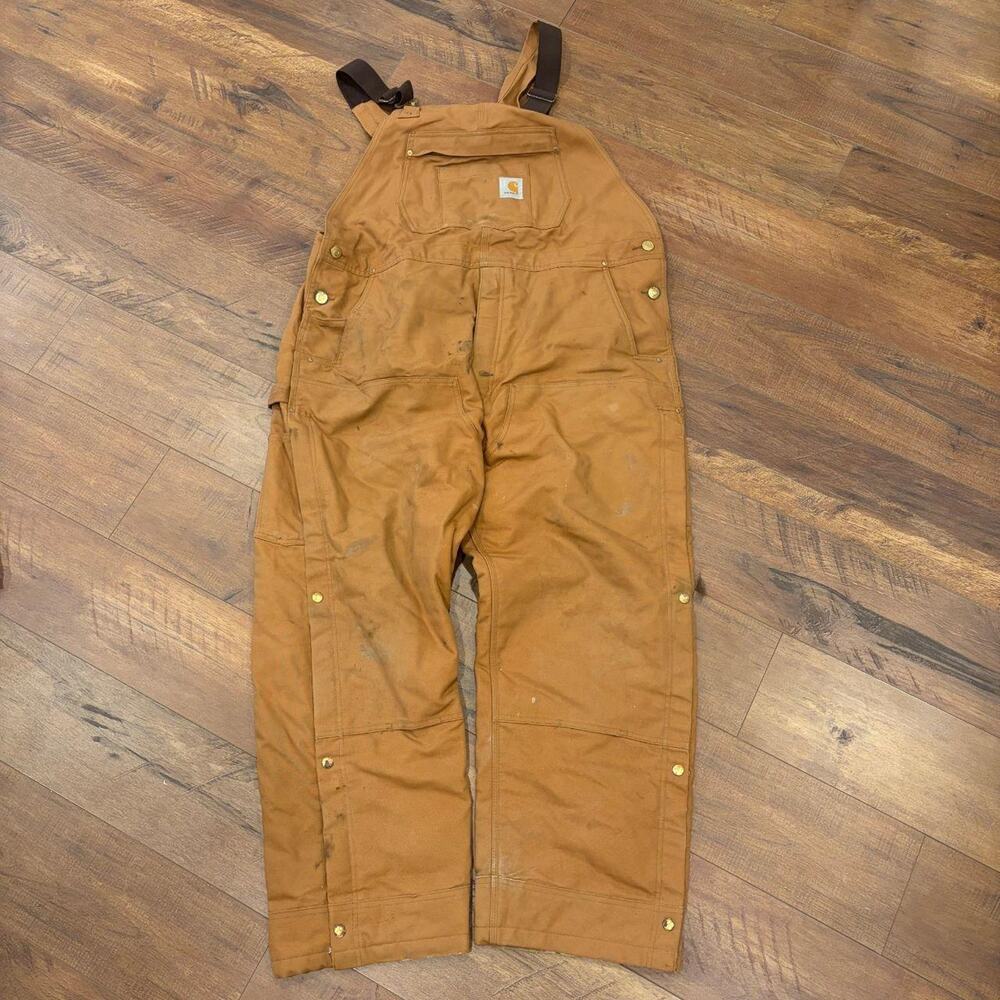 Vintage Carhartt 104393 Duck Canvas Insulated Bib Overalls – Brown – XL Short